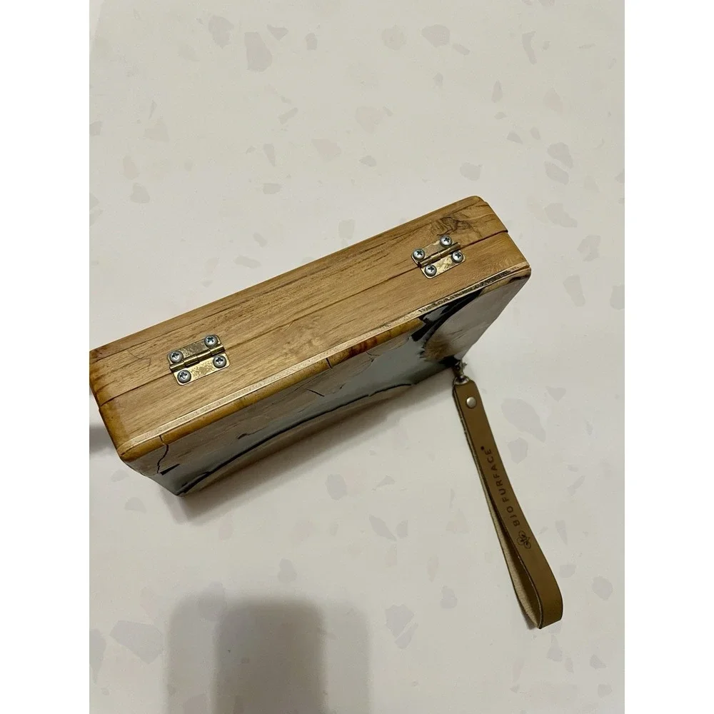Biofurface $250 Teak Wood Side Handle Bag with Epoxy Resin Eco Friendly Art Fall